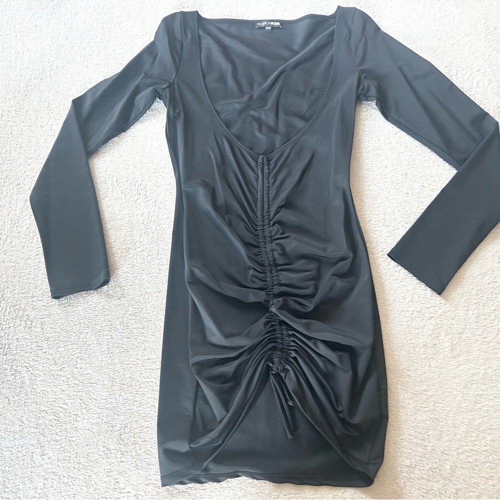 Fashion Nova ruched black dress